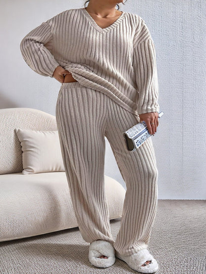 Ribbed V-Neck Top & Pants Set