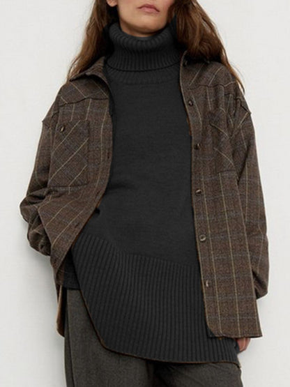 Side Slit Turtleneck Sweater