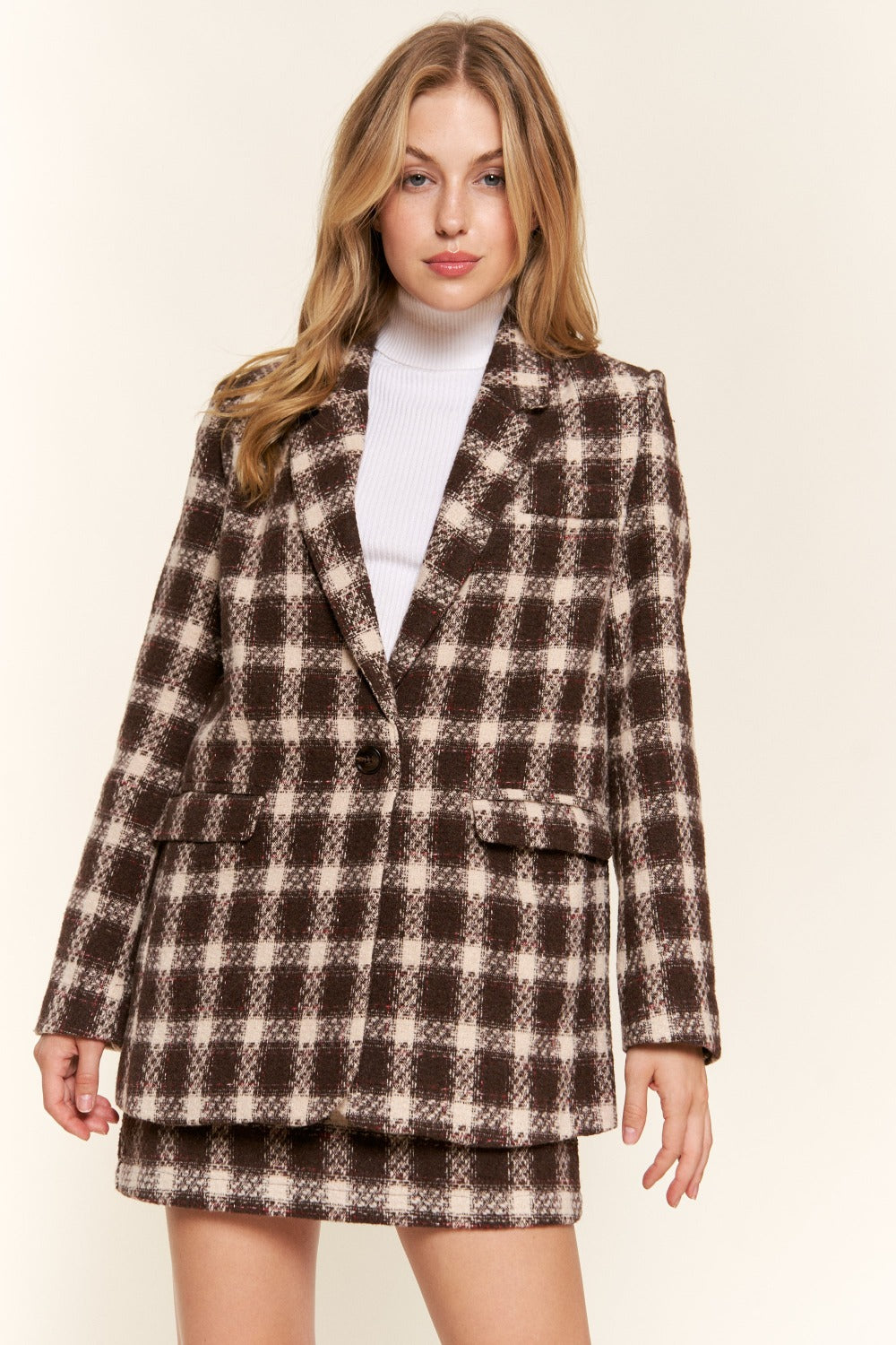 Plaid One Button Blazer