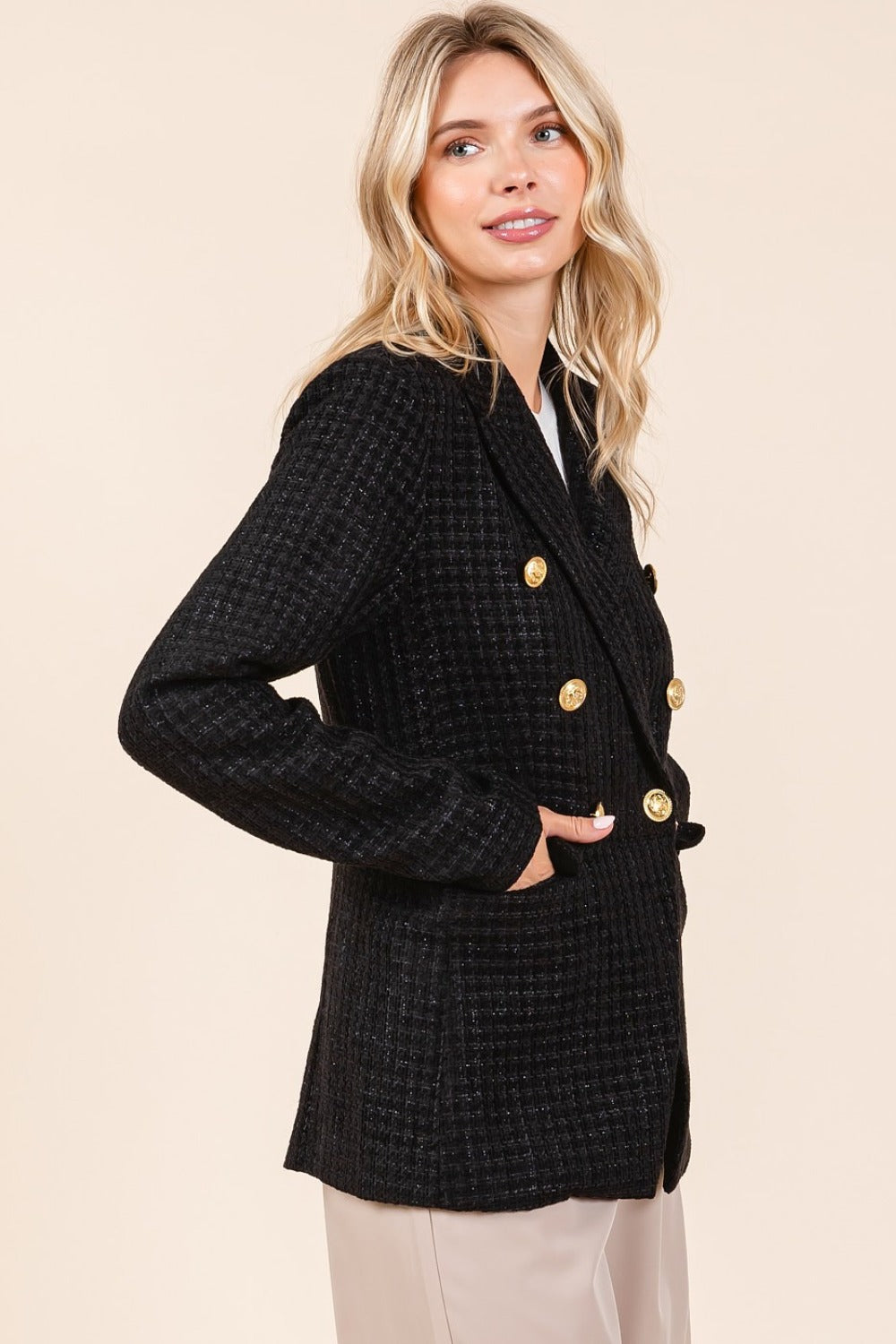 Black Plaid Texture Blazer