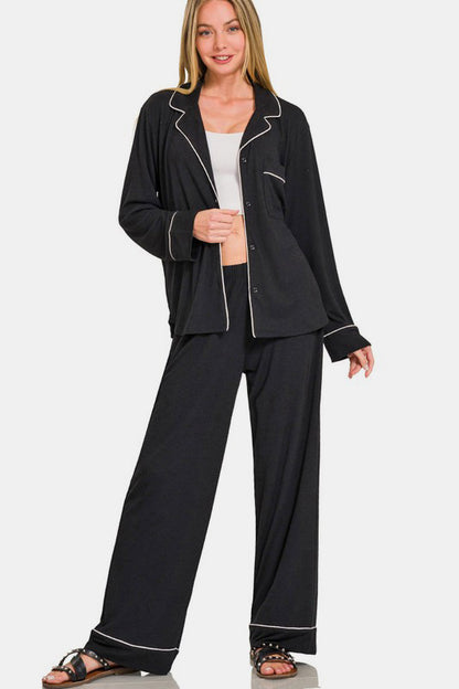 Black Buttoned PJ Set