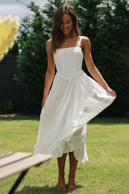 White Square Neck Dress