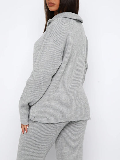 Ribbed Quarter Zip Top and Pants Set