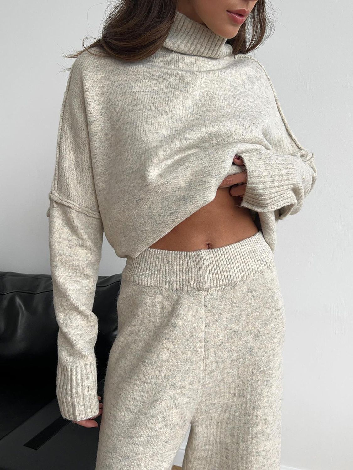 Slit Turtleneck Top and Pants Set