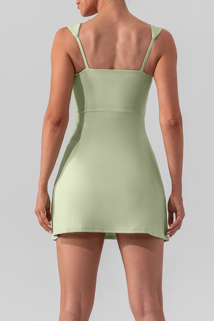 Square Neck Slit Mini Active Dress