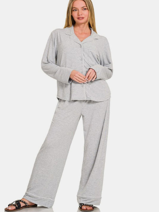 Light Gray Buttoned PJ Set