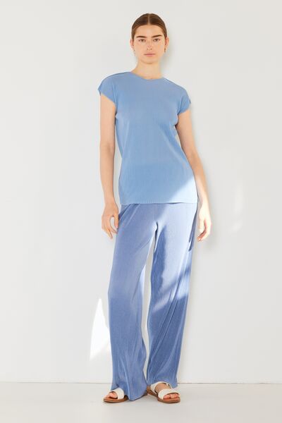 Rib Elastic-Waist Wide Leg Pants