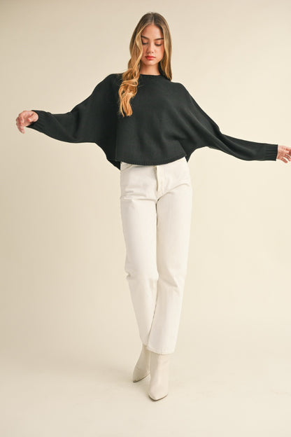 Black Dolman Sleeve Cropped Sweater