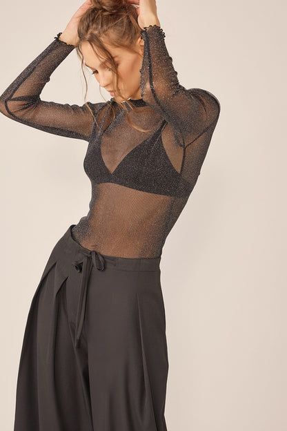 Glitter Long Sleeve Sheer Top