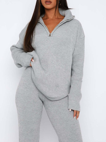 Ribbed Quarter Zip Top and Pants Set