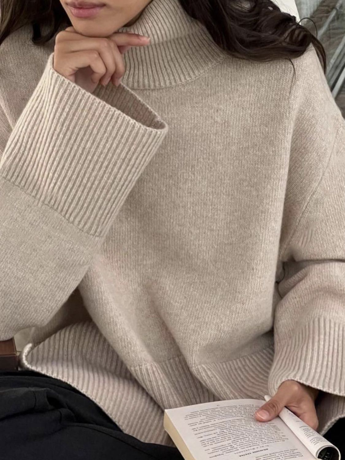 Side Slit Turtleneck Sweater