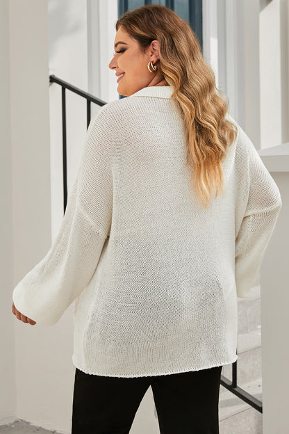 Ivory Quarter-Button Collared Sweater