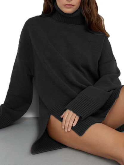 Side Slit Turtleneck Sweater