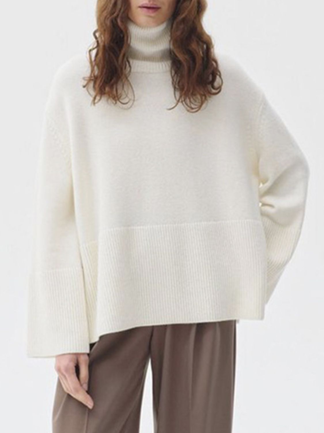 Side Slit Turtleneck Sweater