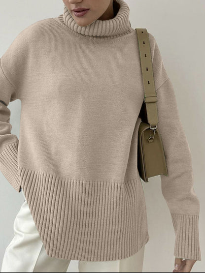 Side Slit Turtleneck Sweater