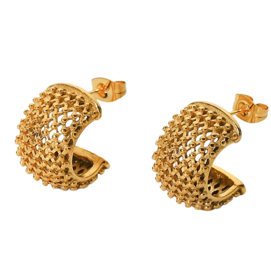 Gold Mesh Half Hoop Earrings