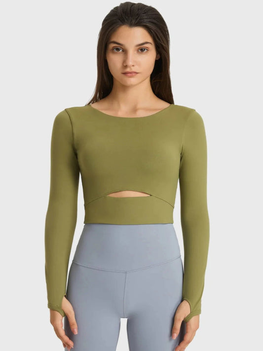 Cutout Long Sleeve Cropped Top