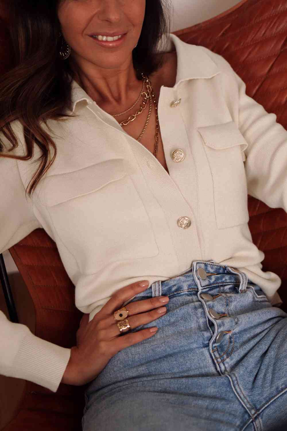 Cream Collared Knit Top