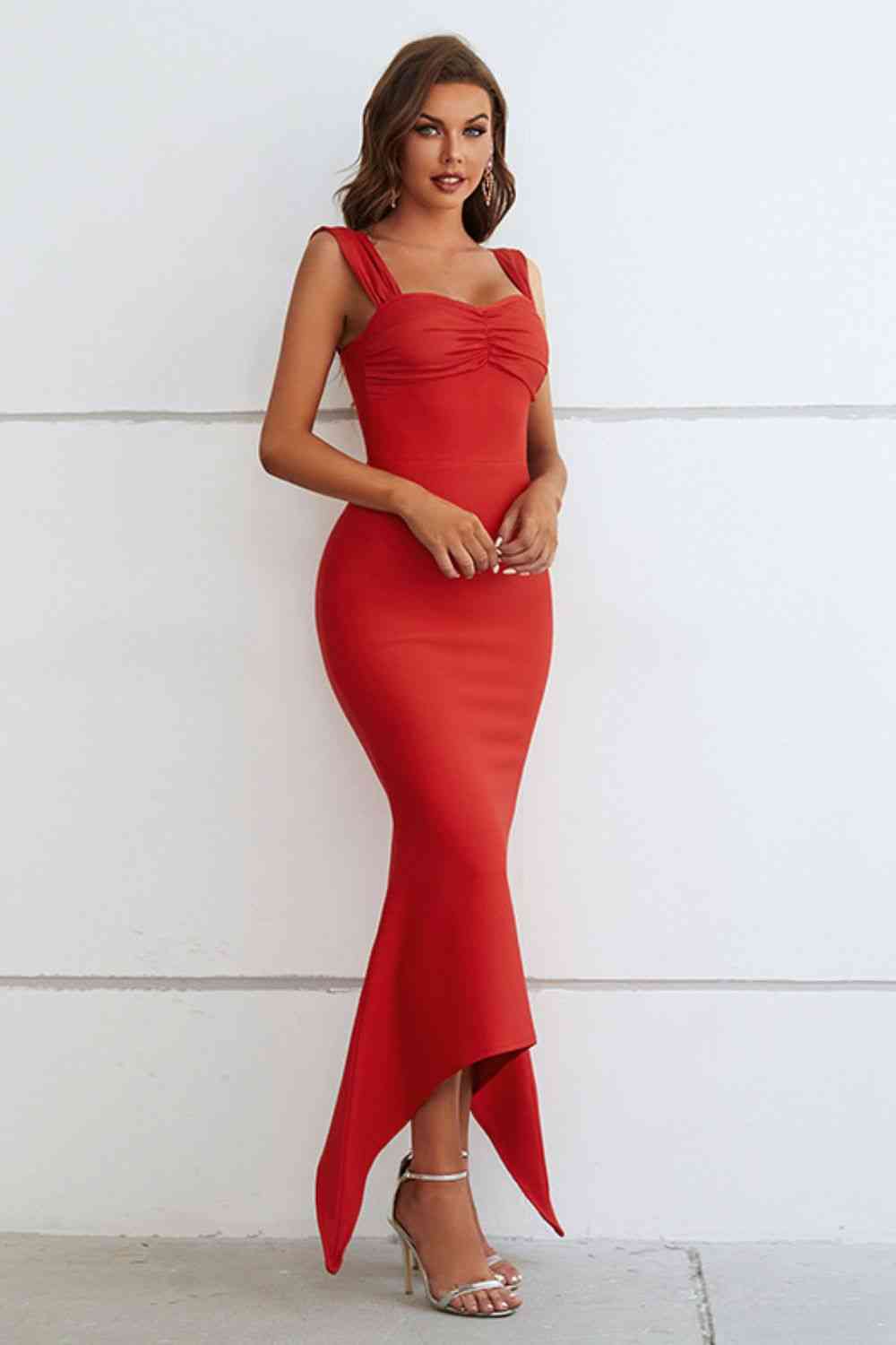 Ruched Sweetheart Neck Dress