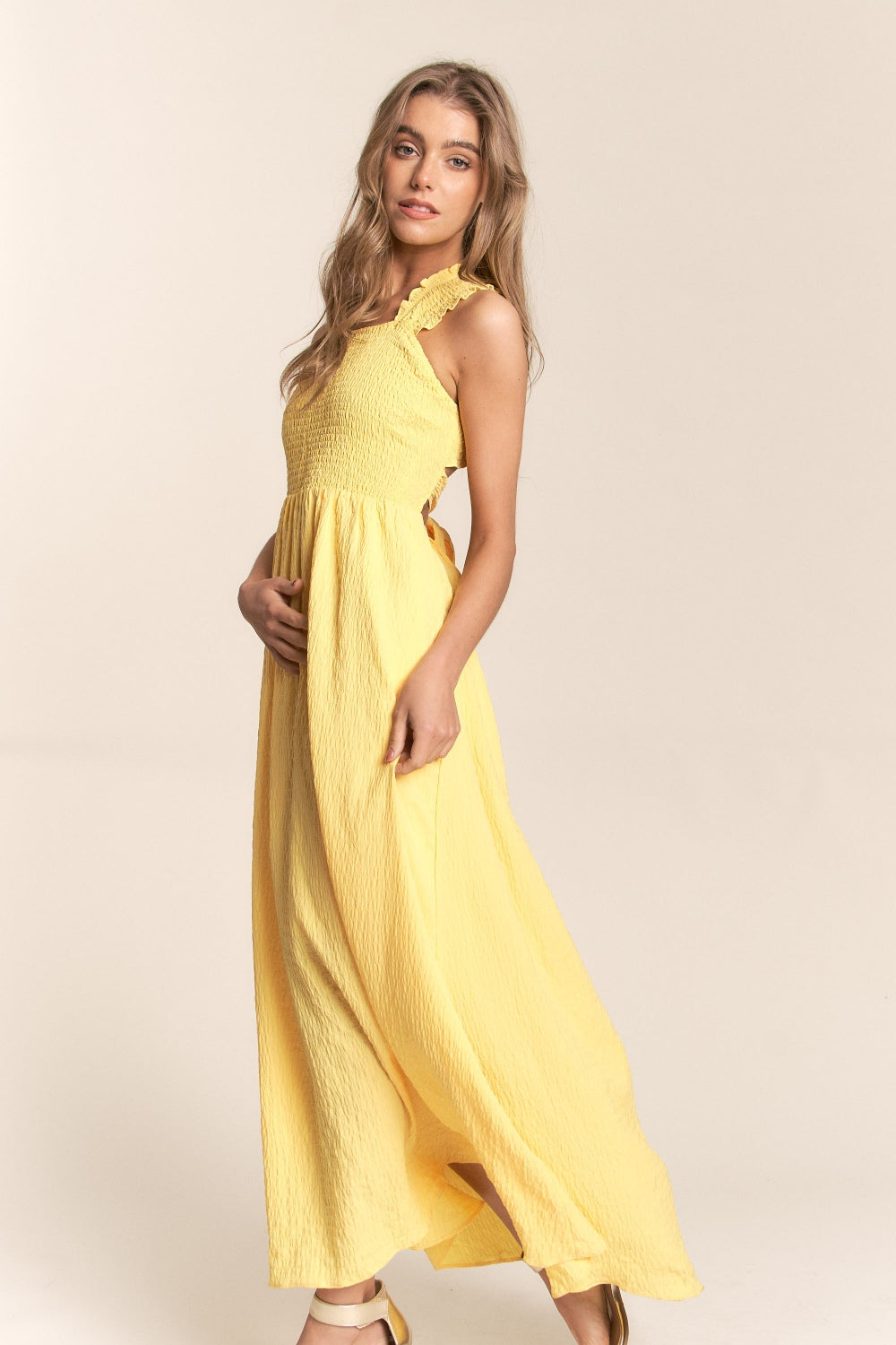 Texture Crisscross Back Tie Maxi Dress