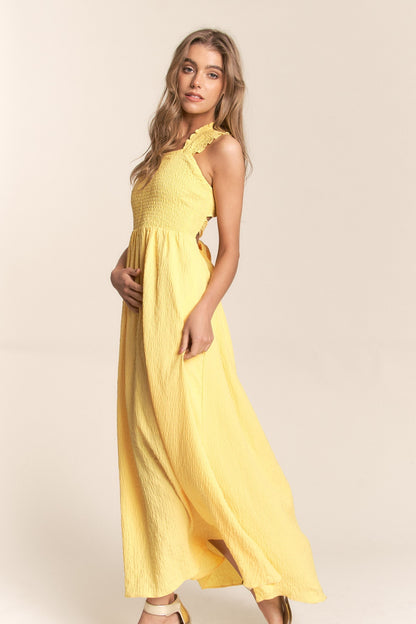 Texture Crisscross Back Tie Maxi Dress