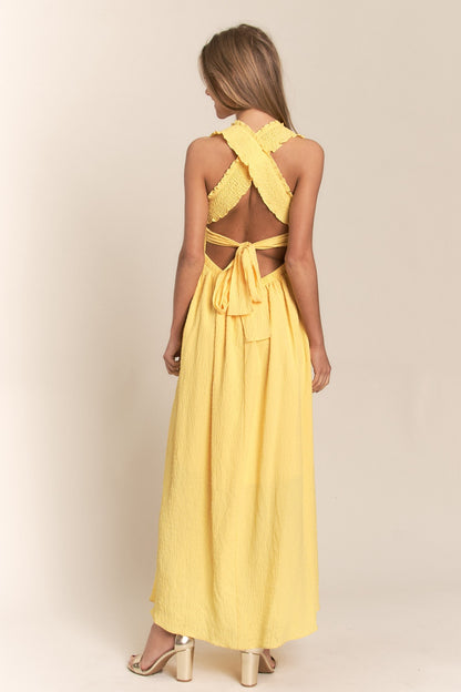 Texture Crisscross Back Tie Maxi Dress